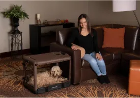 Pet Gear The Other Door 4 Door Steel Crate for Dogs/Cats with Garage-Style Door, Includes Plush Bed   Travel Bag, No Tools Required, Espresso
