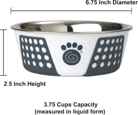 PetRageous 15001 Fiji Stainless Steel Non-Slip Dishwasher-Safe Dog Bowl 3.75-Cup Capacity 6.75-inch Diameter 2.5-inch Tall for Medium and Large Dogs, White and Slate Blue (Pack of 2)