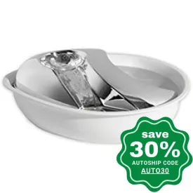 Pioneer Pet - Drinking Fountain - Stainless Steel Top & Plastic Basin - Raindrop - White - 60OZ