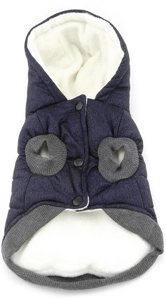 Ranphy Dog Winter Fleece Coat Cold Weather Jacket Chihuahua Hoodies for Small Medium Dogs Pet Cotton Padded Vest Coat Blue S (Size Runs Small One to Two Size Than US Size, Pls Choose Carefully)
