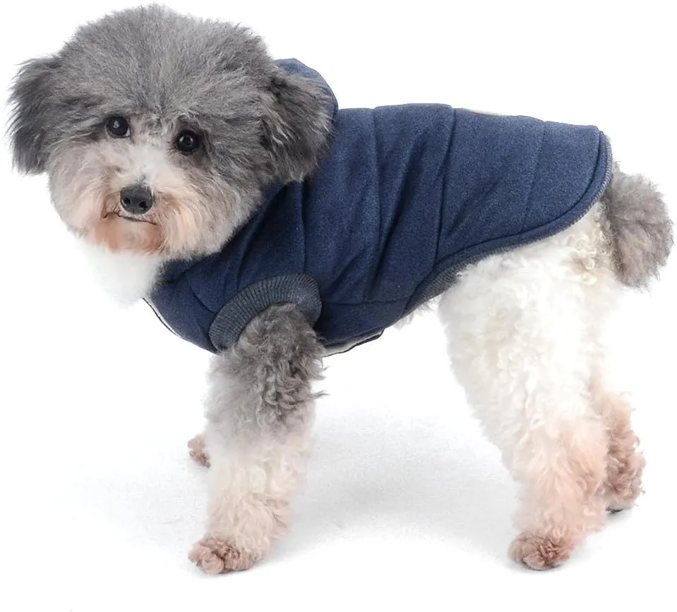 Ranphy Dog Winter Fleece Coat Cold Weather Jacket Chihuahua Hoodies for Small Medium Dogs Pet Cotton Padded Vest Coat Blue S (Size Runs Small One to Two Size Than US Size, Pls Choose Carefully)