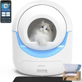 REDSASA Self-Cleaning, Automatic, Smart Cat Litter Box With Safety Protection, Large Capacity, Trash Bag Roll, Odor Isolation and APP Control