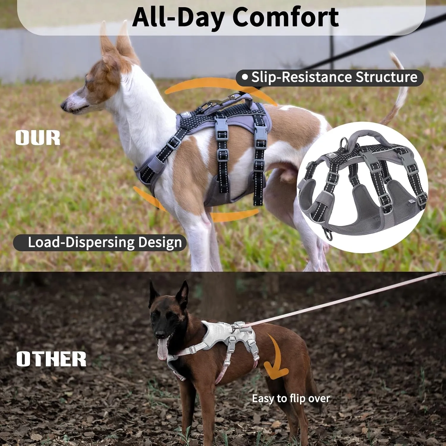 Reflective Dog Harness with Handle, Escape Proof, No Slip, Breathable, Lightweight, Adjustable Lift Harness for Small, Medium, and Large Dogs Walking, Training, and Running Gear(Black,XS)