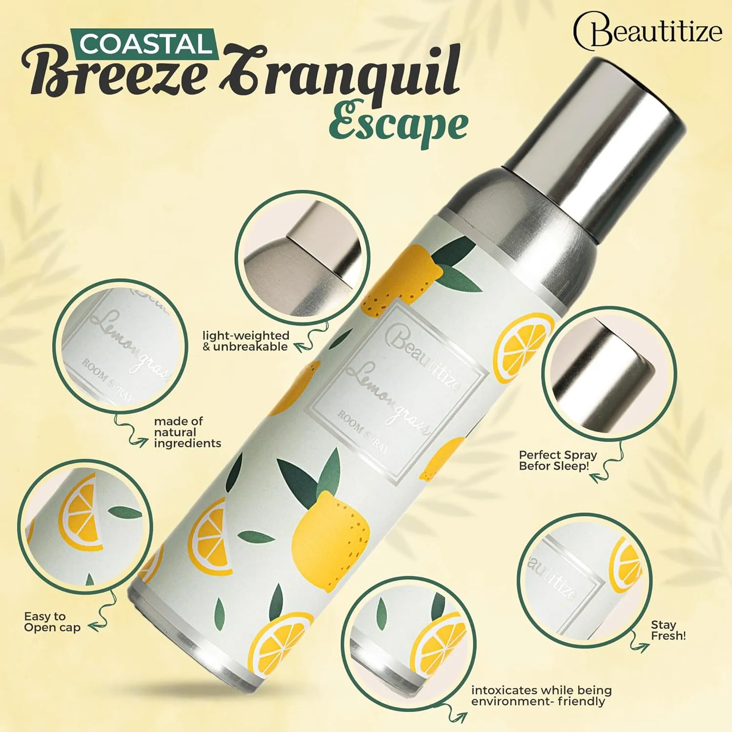 Room Spray Air Freshener, 6.34 Fl oz | Odor Eliminator Spray | Air Fresheners for Home Long Lasting | Room Fresheners | For Home, Furniture, Fabrics (Lemongrass)