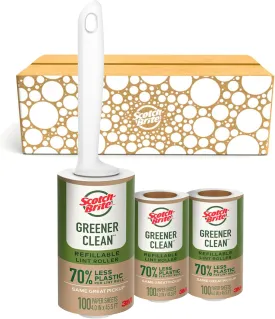 Scotch-Brite Greener Clean Lint Roller, Reusable Lint Rollers for Clothes, Furniture, and Pet Hair, Tidy Up Fabrics with a More Sustainable Fuzz Remover, 1 Roller, 2 Refills