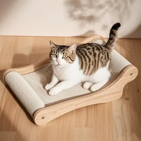 Sisal Cat Bed Scratcher for Indoor Cats Clearance Durable Cat Scratch Pad Wooden Cat Scratching Board with Natural Sisal Mat Medium Small Cat Scratcher Lounger Modern