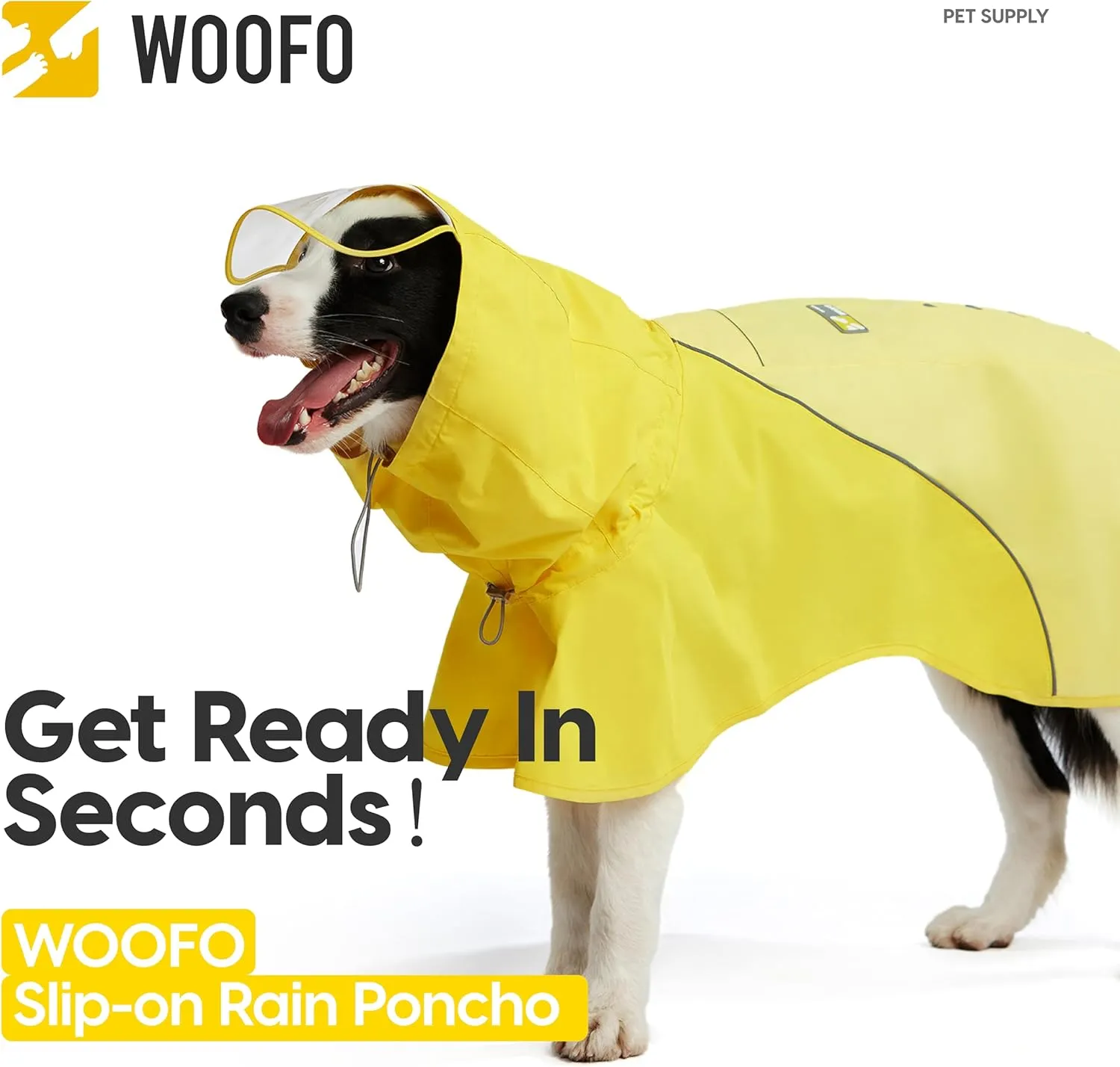 Slip-On Dog Rain Poncho, Quick & Easy to Wear Dog Raincoat, Unrestricted, Super Lightweight, and Waterproof Rain Jacket for All Breeds, Adjustable and Reflective (Grey, Small)