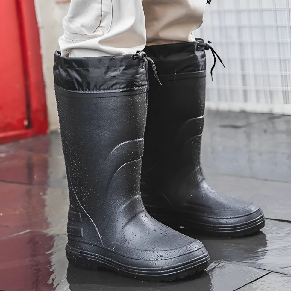 SooFeet Men Orthopedic Rain Boots Waterproof Warm Snow Drawstring