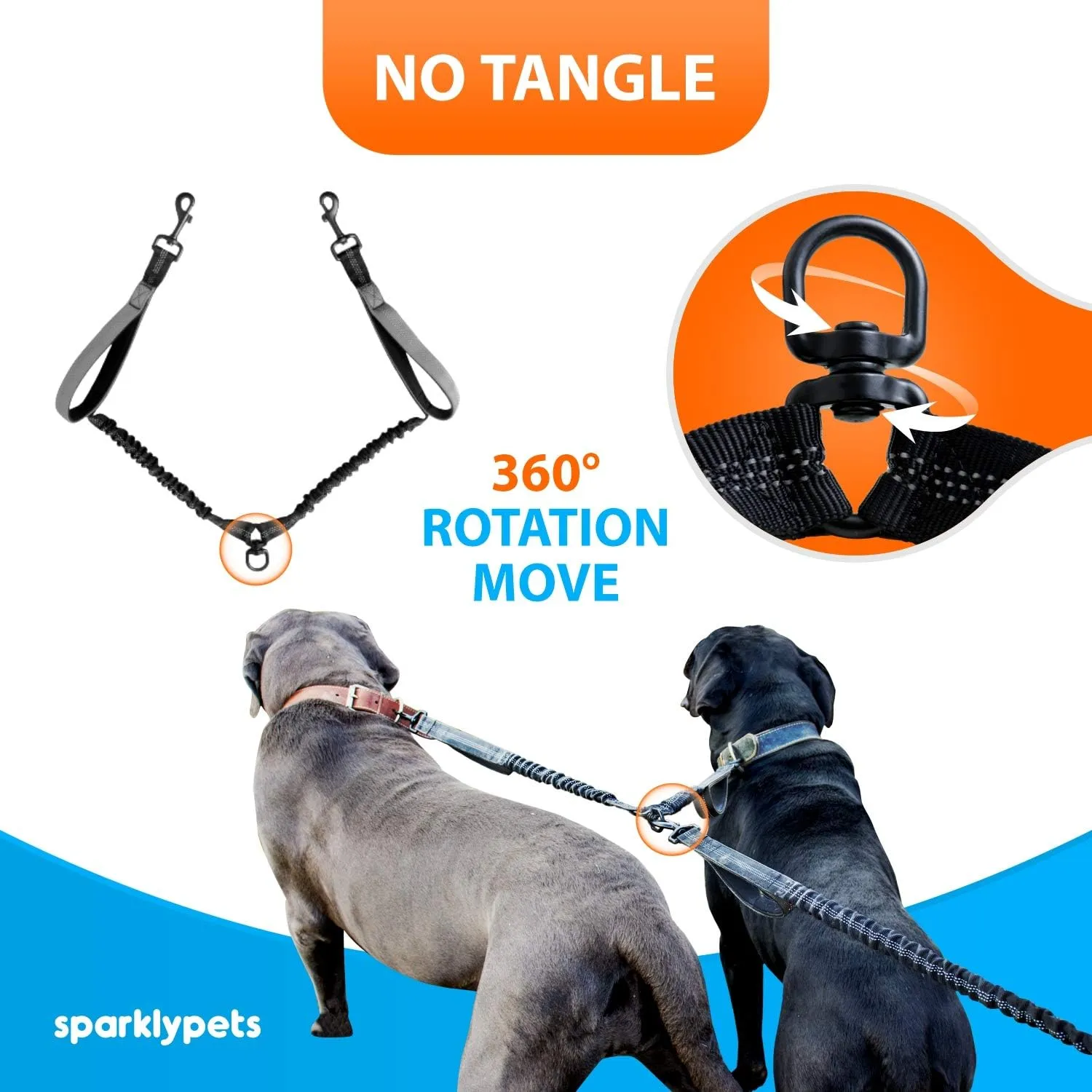 SparklyPets Hands Free Dog Leash for Medium and Large Breeds  Professional Harness with Reflective Stitches for Training, Walking, Jogging and Running Your Pet (Gray, for 2 Dogs Only Coupler)