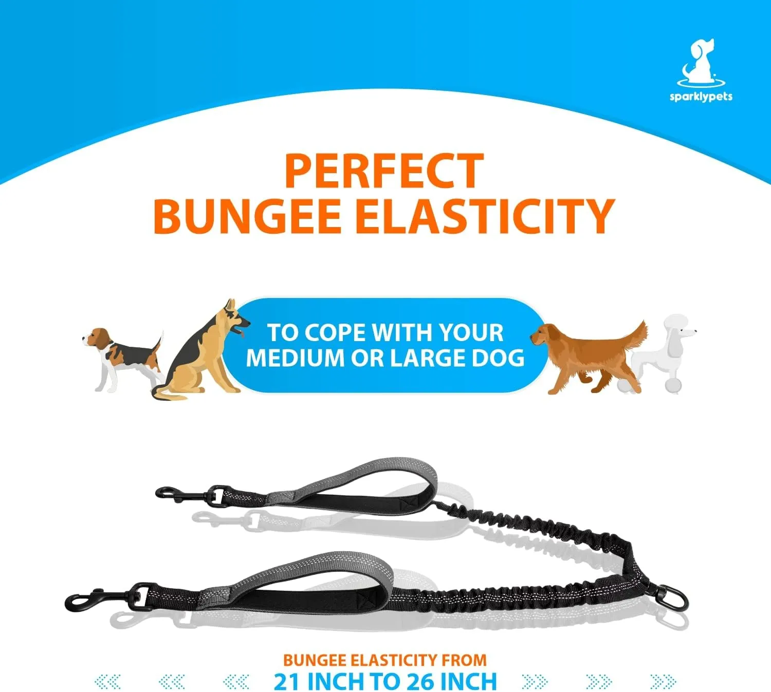 SparklyPets Hands Free Dog Leash for Medium and Large Breeds  Professional Harness with Reflective Stitches for Training, Walking, Jogging and Running Your Pet (Gray, for 2 Dogs Only Coupler)