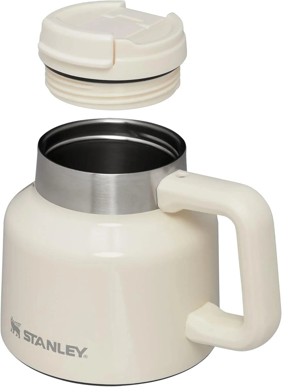 Stanley Tough-To-Tip Admiral's Mug 20 oz | Twist-on Flip Open Lid | Wide Body with Non-Skid Rubber Base | Insulated Stainless Steel Coffee Cup | BPA-Free | Cream Gloss