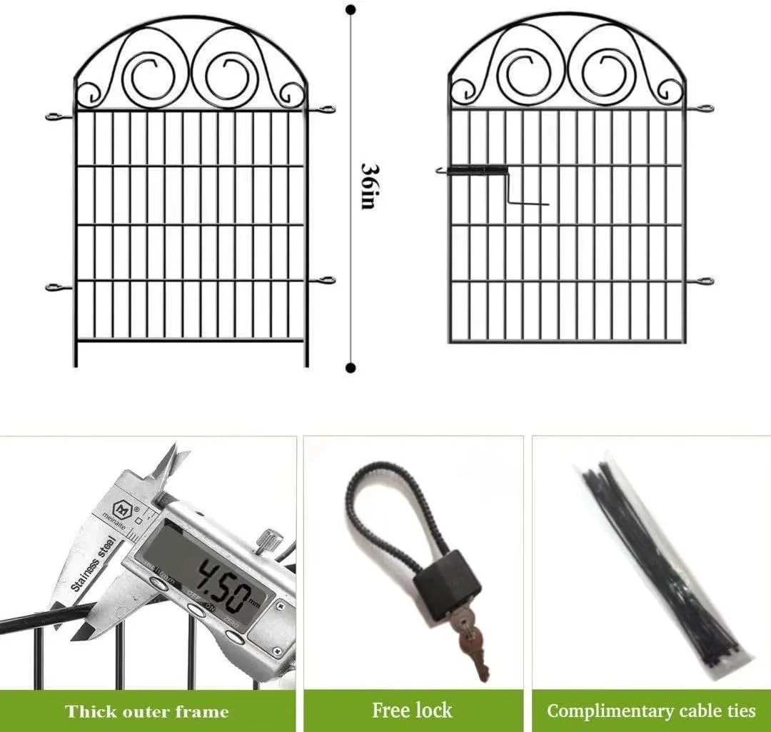 Tall Garden Fence with Gate, 36 Inch(H) 4 Panels Dog Fence Outdoor for Yard, Total Length 8.8 Ft Metal Temporary Dog FencingPatented