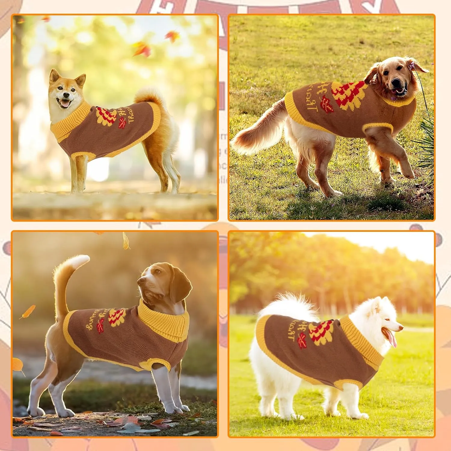 Thanksgiving Knitted Dog Turtleneck Sweater Dog Sweaters Turkey Warm Pullover Sleeveless with Leash Hole for Puppy Doggy Doggie Yorkshire Chihuahua Pug(L)