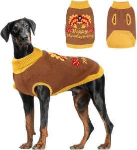 Thanksgiving Knitted Dog Turtleneck Sweater Dog Sweaters Turkey Warm Pullover Sleeveless with Leash Hole for Puppy Doggy Doggie Yorkshire Chihuahua Pug(L)