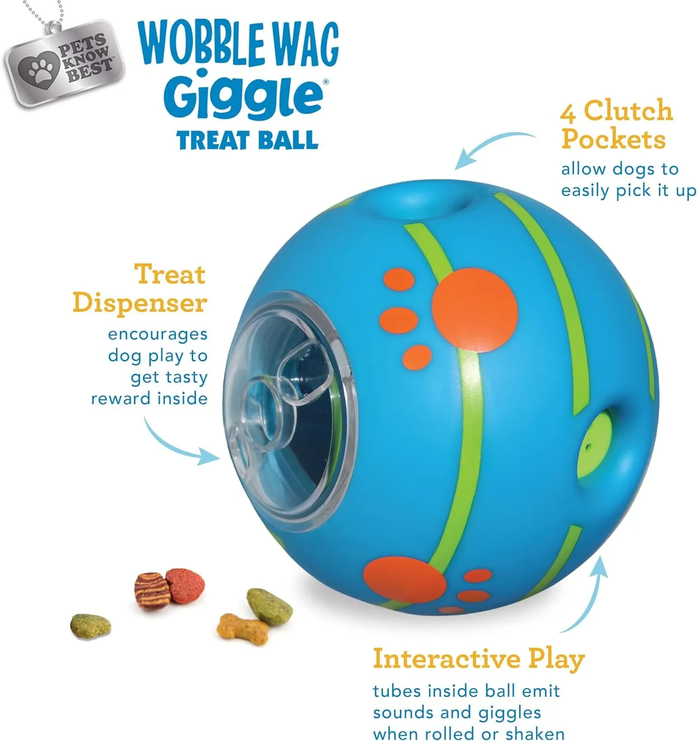 Treat Ball- Interactive Dog Toy & Treat Dispenser, Fun Giggle Sounds When Rolled or Shaken, Great for Dogs Pets Know Best