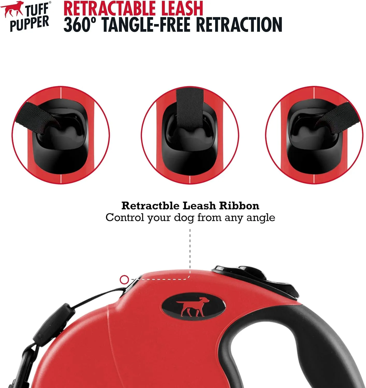 Tuff Pupper Heavy Duty Retractable Dog Leash | 16 ft Dog Leash with Reflective Stitching for Nighttime Safety | One Button Lock and Release | Comfortable Hand Grip | for Dogs Up to 120 lbs