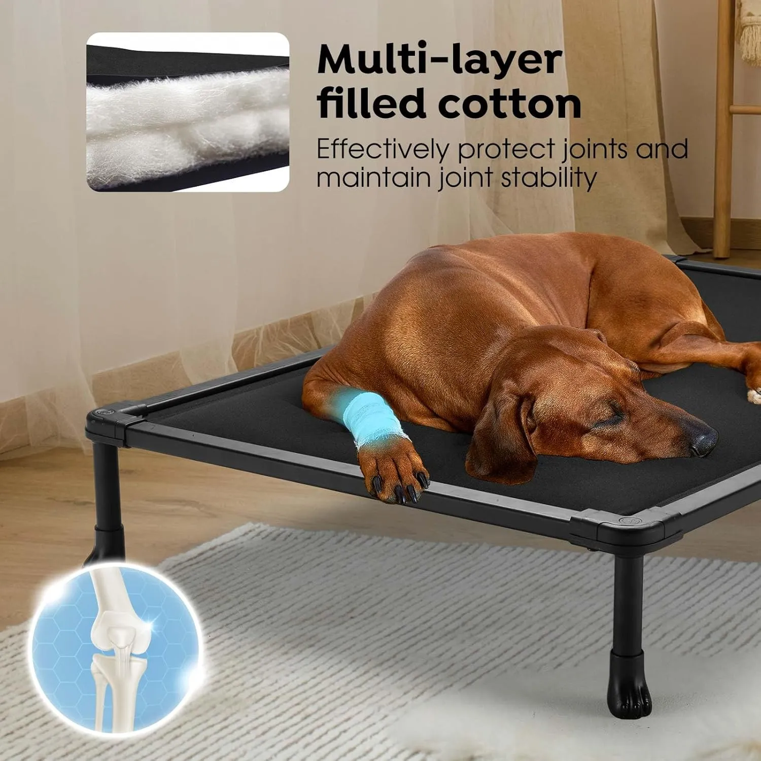Veehoo Chew Proof Elevated Dog Bed, Durable Raised Pet Cot with Soft PP Cotton-Filled Waterproof Mat, Washable Padded Cot for Indoor, Outdoor & Camping, 41-Inch, Black