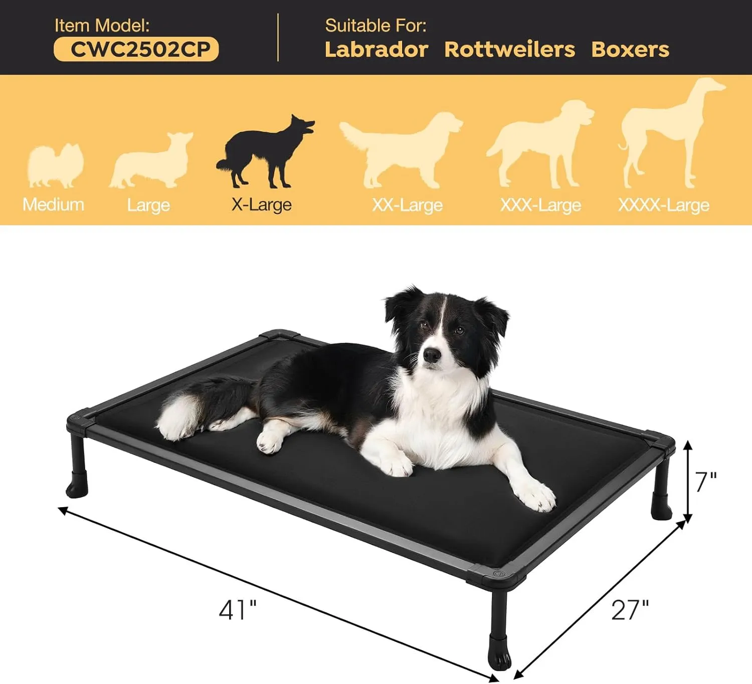 Veehoo Chew Proof Elevated Dog Bed, Durable Raised Pet Cot with Soft PP Cotton-Filled Waterproof Mat, Washable Padded Cot for Indoor, Outdoor & Camping, 41-Inch, Black