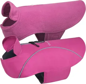 VIVAGLORY 3-in-1 Dog Coats - Lined with Fleece, Reflective Water-Resistant Cold Weather Dog Coats, Wind Breaker, Warm Sweater with Leash Portal