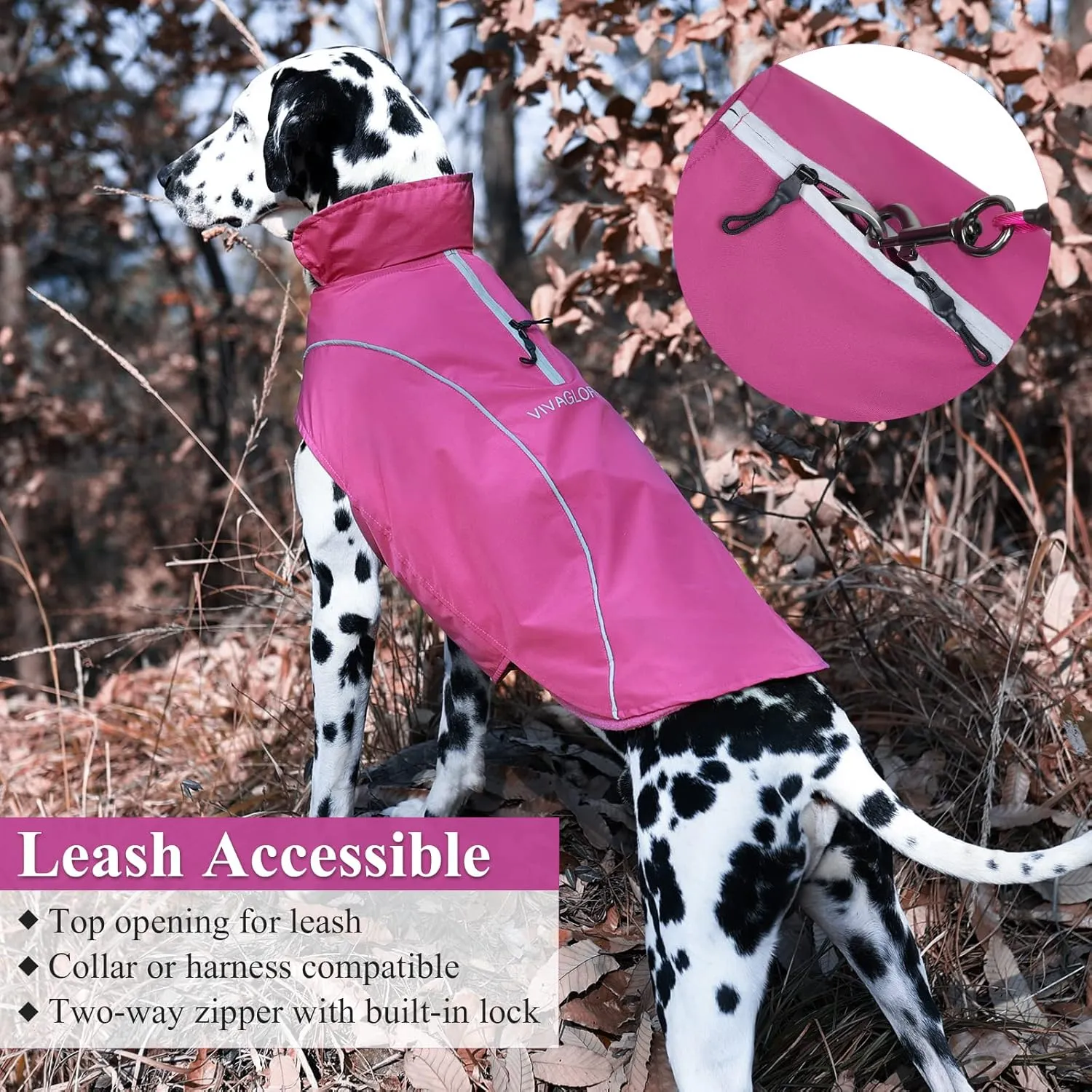 VIVAGLORY 3-in-1 Dog Coats - Lined with Fleece, Reflective Water-Resistant Cold Weather Dog Coats, Wind Breaker, Warm Sweater with Leash Portal