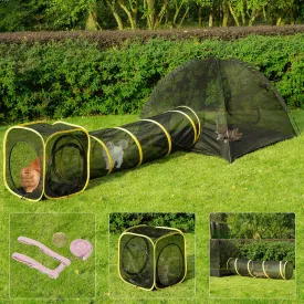 VIVOHOME Outdoor Cat Enclosures 3-in-1 Portable Catio w/Large Cat Tent, Tunnel, Playhouse, 5 Piece Door, Cat Leash, Mint Ball for Rabbits, Dogs and Feline Friends to Explore in Yard, Balcony, Camping
