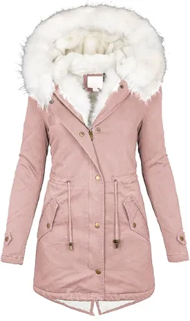 Women's Winter Thicken Puffer Coat Warm Fleece Lined Parka Jacket with Fur Hood Thicken Warm Winter Coats Ski Jacket