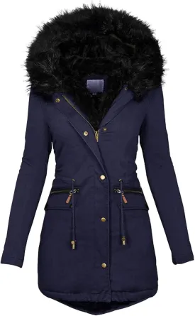 Women's Winter Thicken Puffer Coat Warm Fleece Lined Parka Jacket with Fur Hood Thicken Warm Winter Coats Ski Jacket